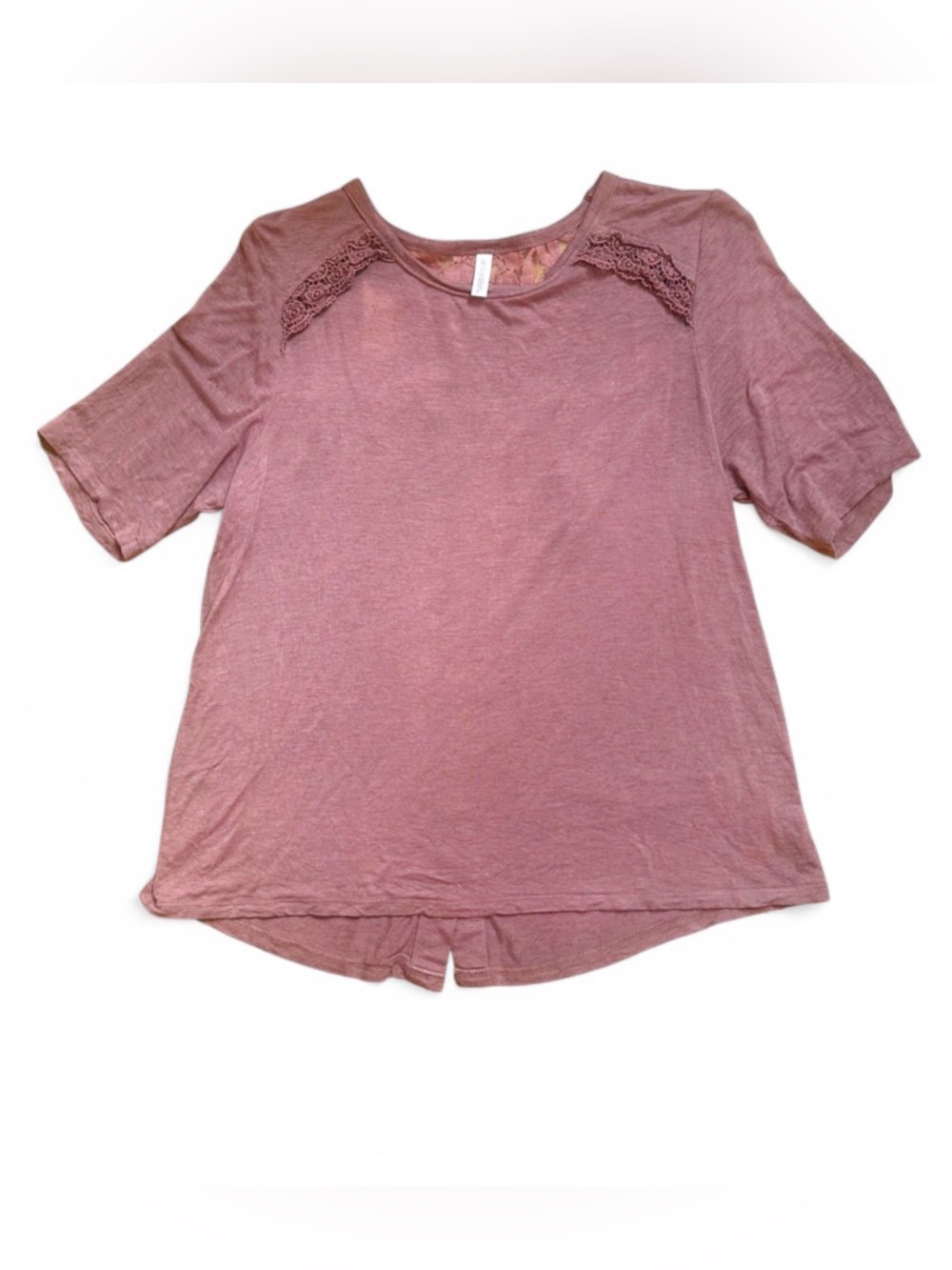 Xhilaration Lace-Detail Short Sleeve Top Mauve Pink